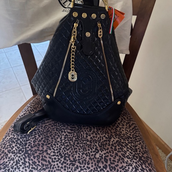 MARINO ORLANDI BLACK embossed, Italian Leather Shoulder Bag- Handbag- Sling NWT - Picture 4 of 4